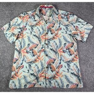 Tommy Bahama Shirt Men Large Blue Island Zone Silk Camp Floral Hawaiian Aloha